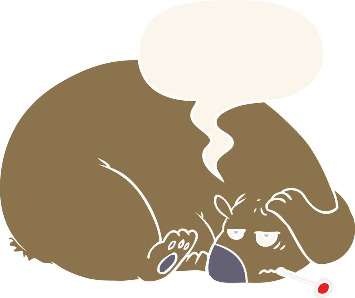 cartoon bear and a sore head and speech bubble in retro style vector