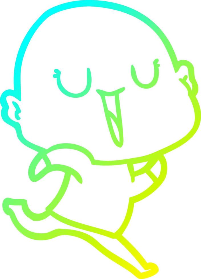 cold gradient line drawing happy cartoon bald man vector