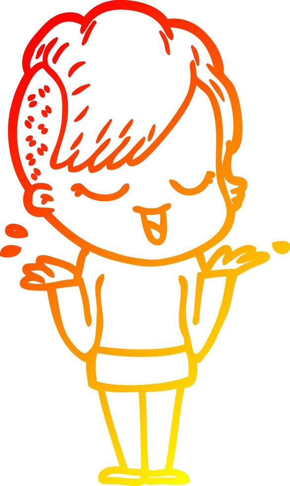 warm gradient line drawing happy cartoon girl vector