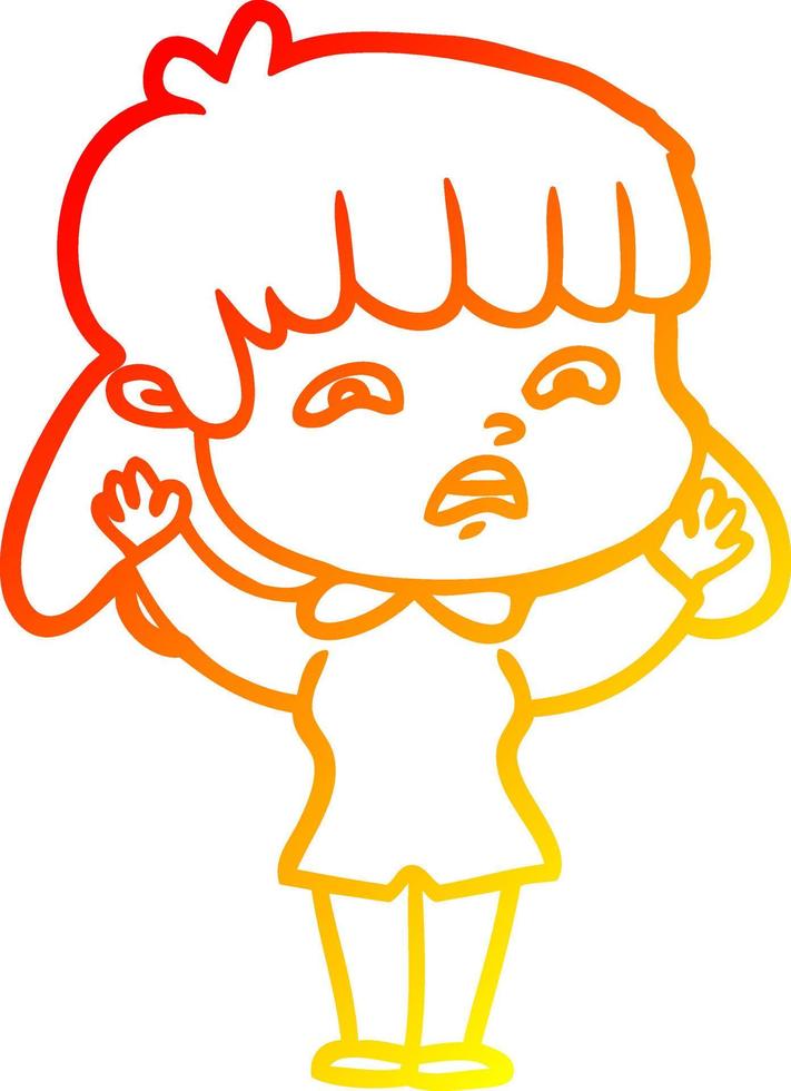 warm gradient line drawing cartoon worried woman vector