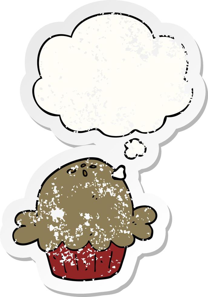 cartoon pie and thought bubble as a distressed worn sticker vector