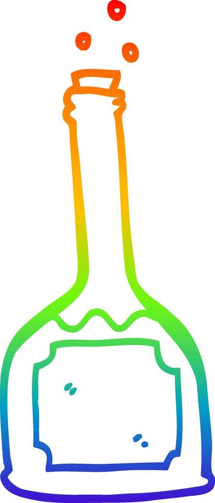 rainbow gradient line drawing cartoon bottle of red wine vector