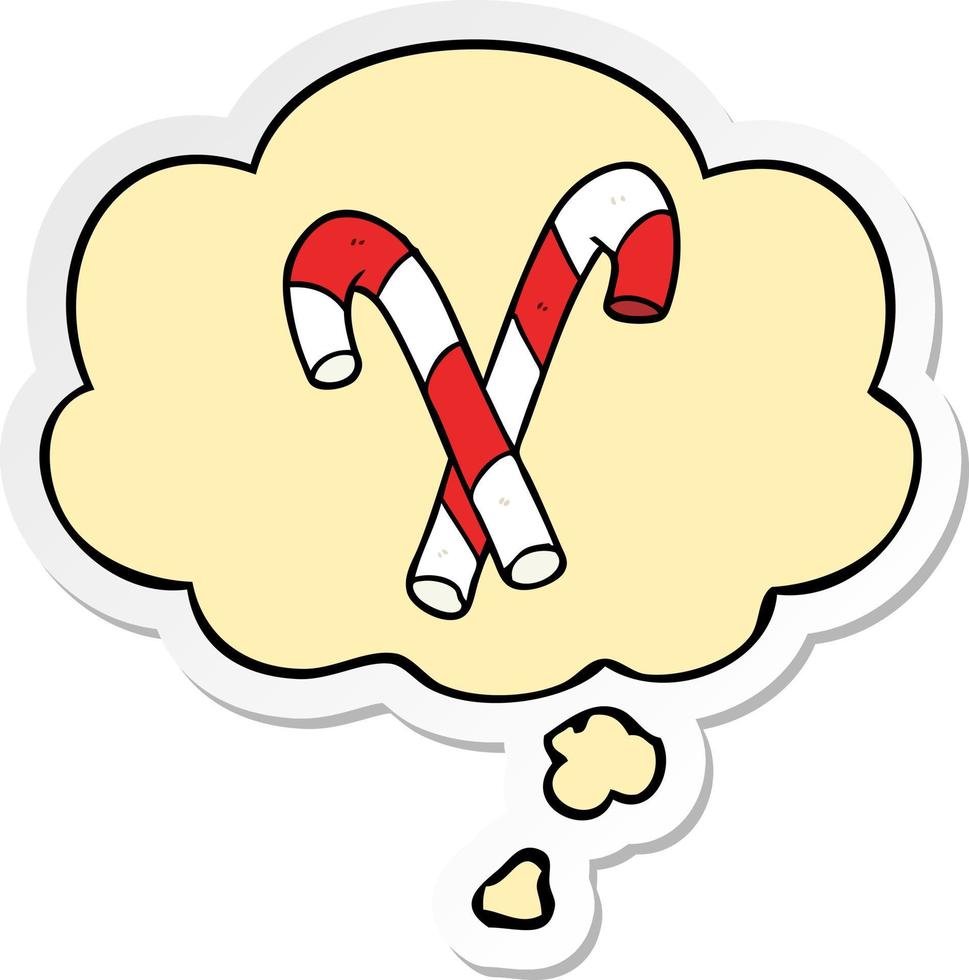 cartoon candy canes and thought bubble as a printed sticker vector