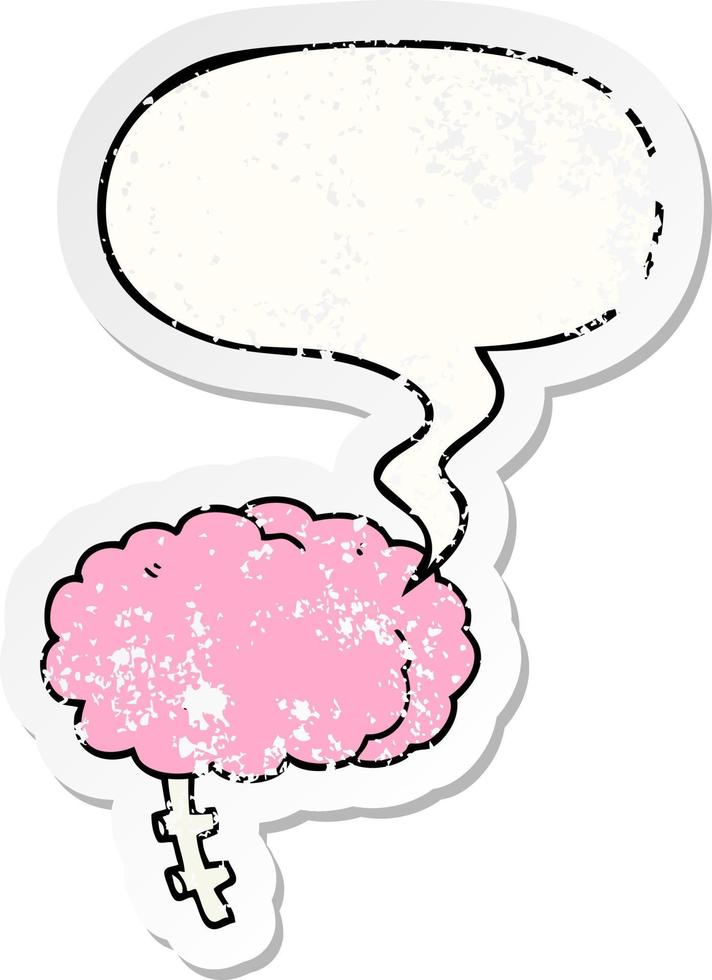 cartoon brain and speech bubble distressed sticker vector
