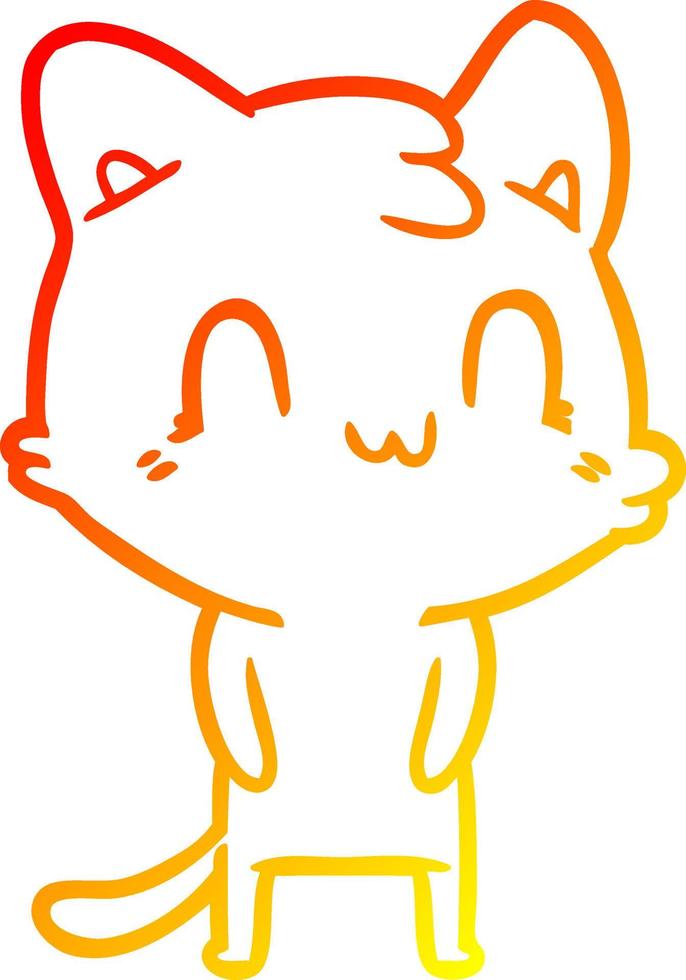 warm gradient line drawing cartoon happy cat vector