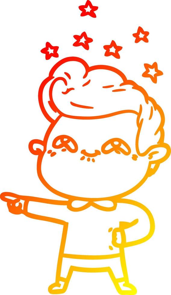 warm gradient line drawing cartoon excited man vector