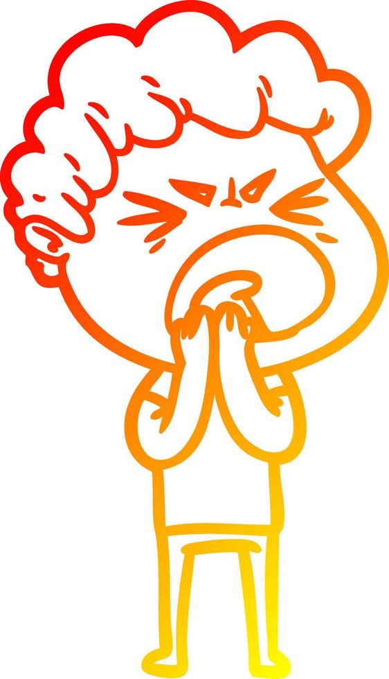 warm gradient line drawing cartoon furious man vector