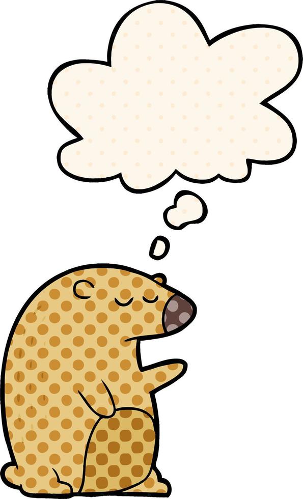 cartoon bear and thought bubble in comic book style vector