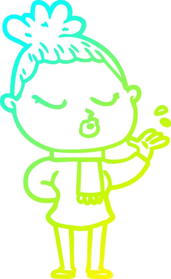 cold gradient line drawing cartoon calm woman vector