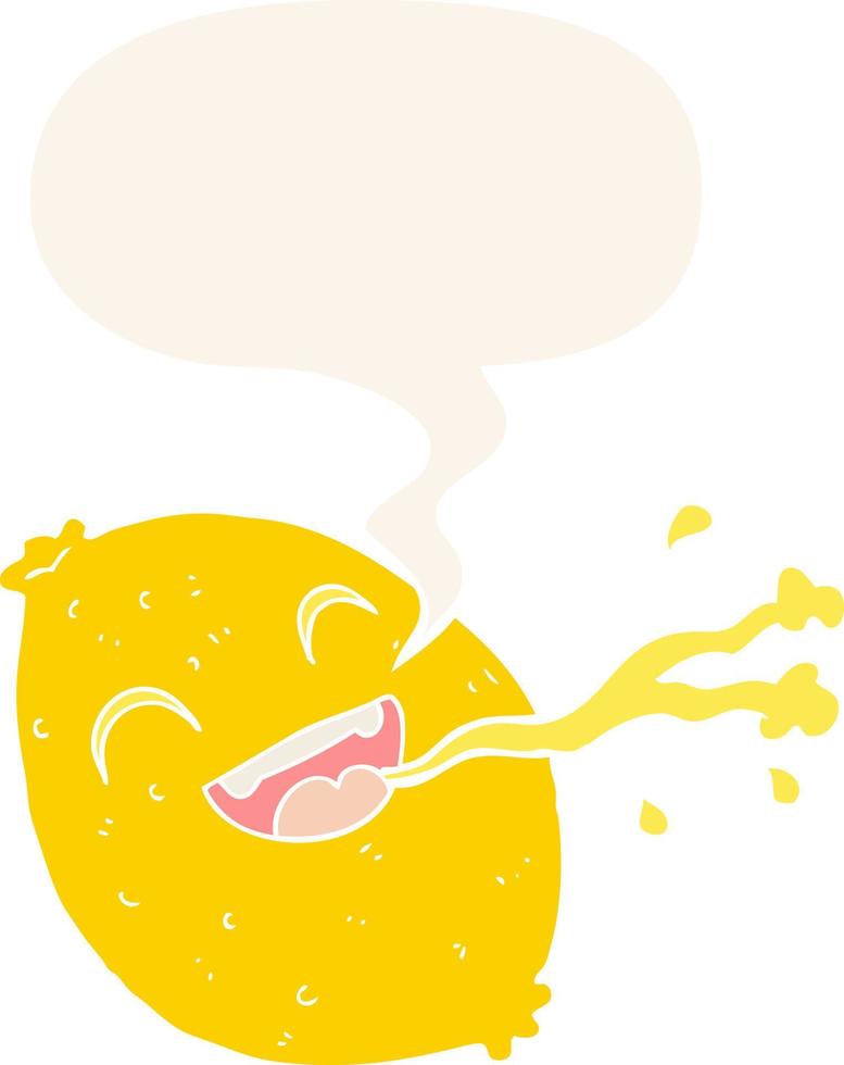 cartoon squirting lemon and speech bubble in retro style vector