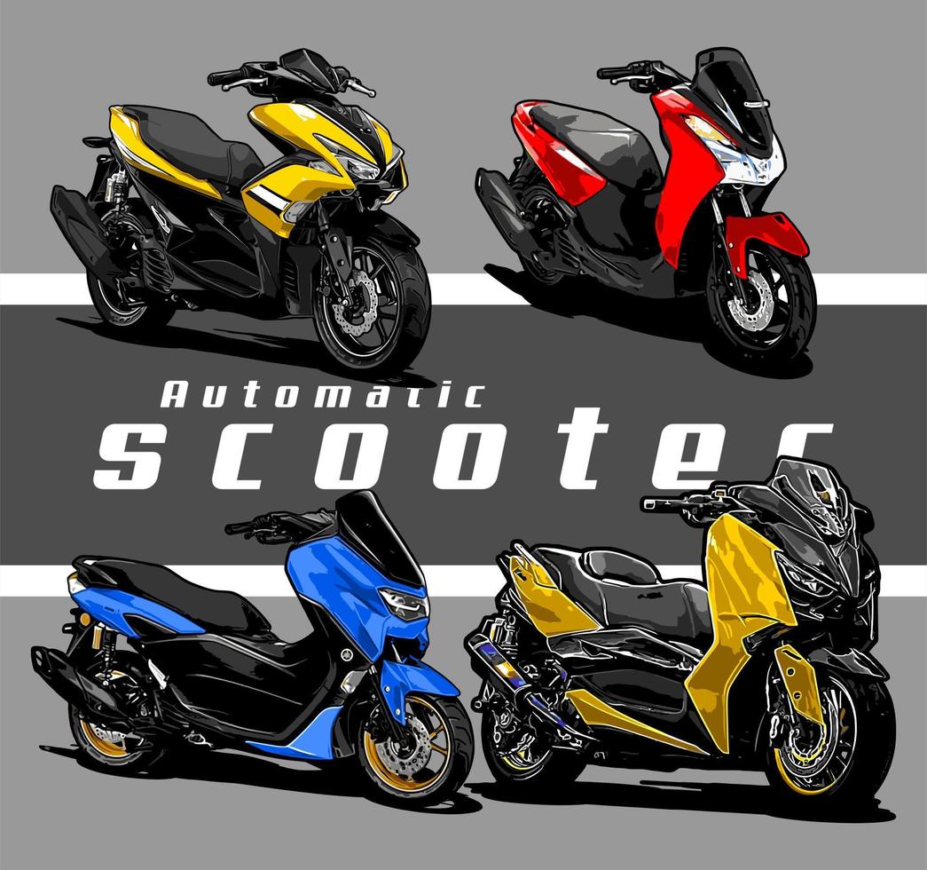 familia de scooters automáticos vector