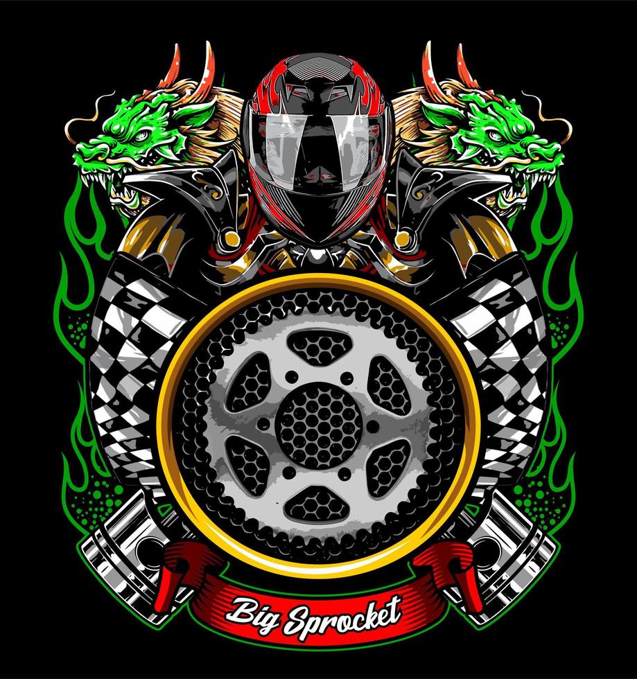 big sprocket with helmeted knight vector