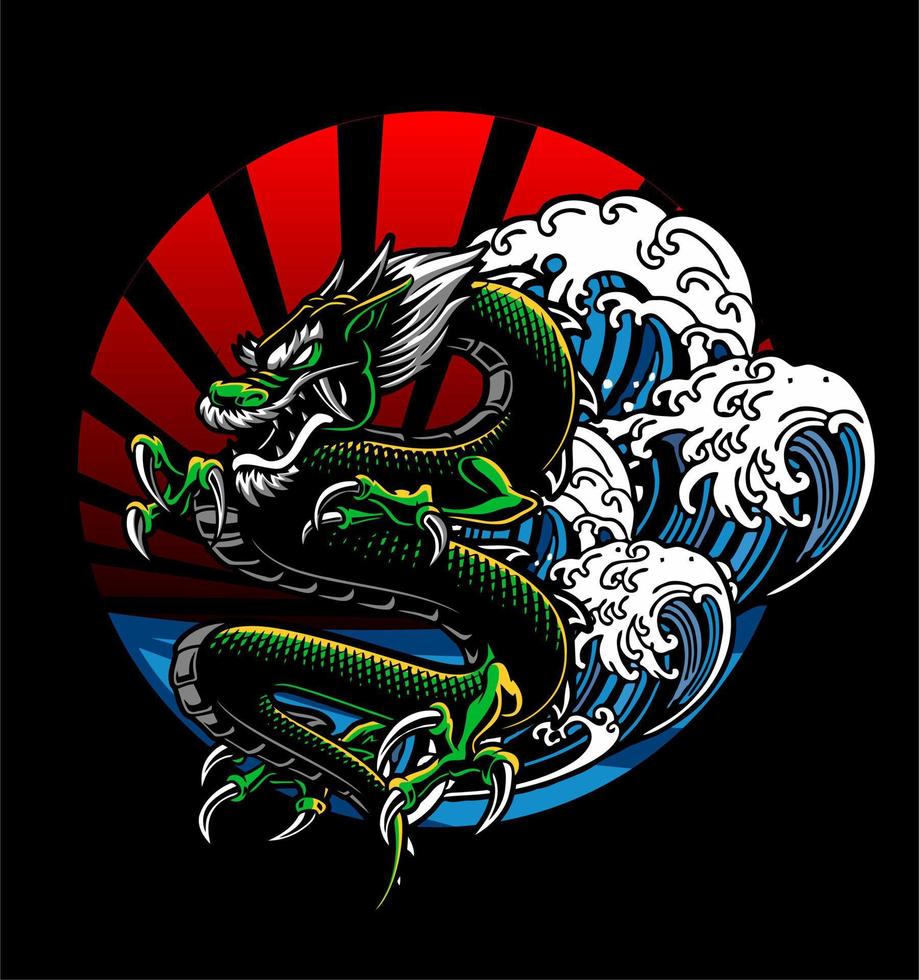 dragon and waves vector