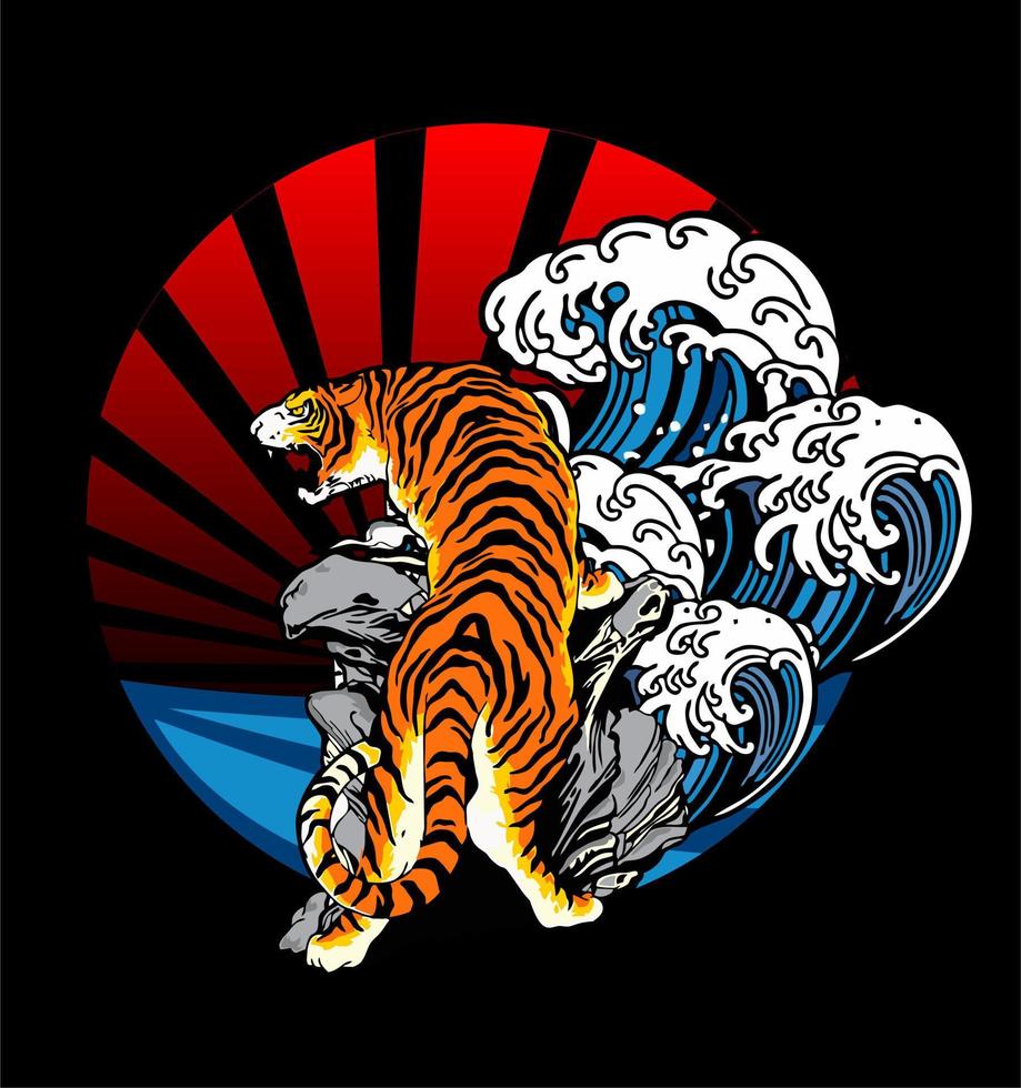 tigre y olas vector