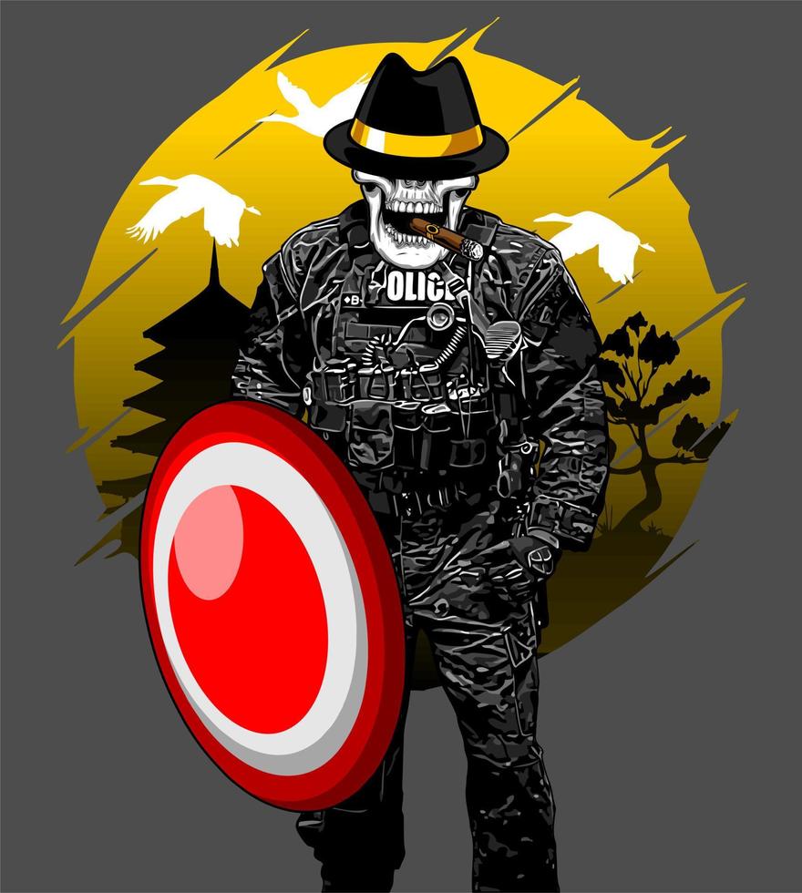 skull-headed riot police vector