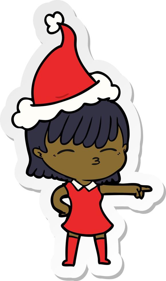 sticker cartoon of a woman wearing santa hat vector