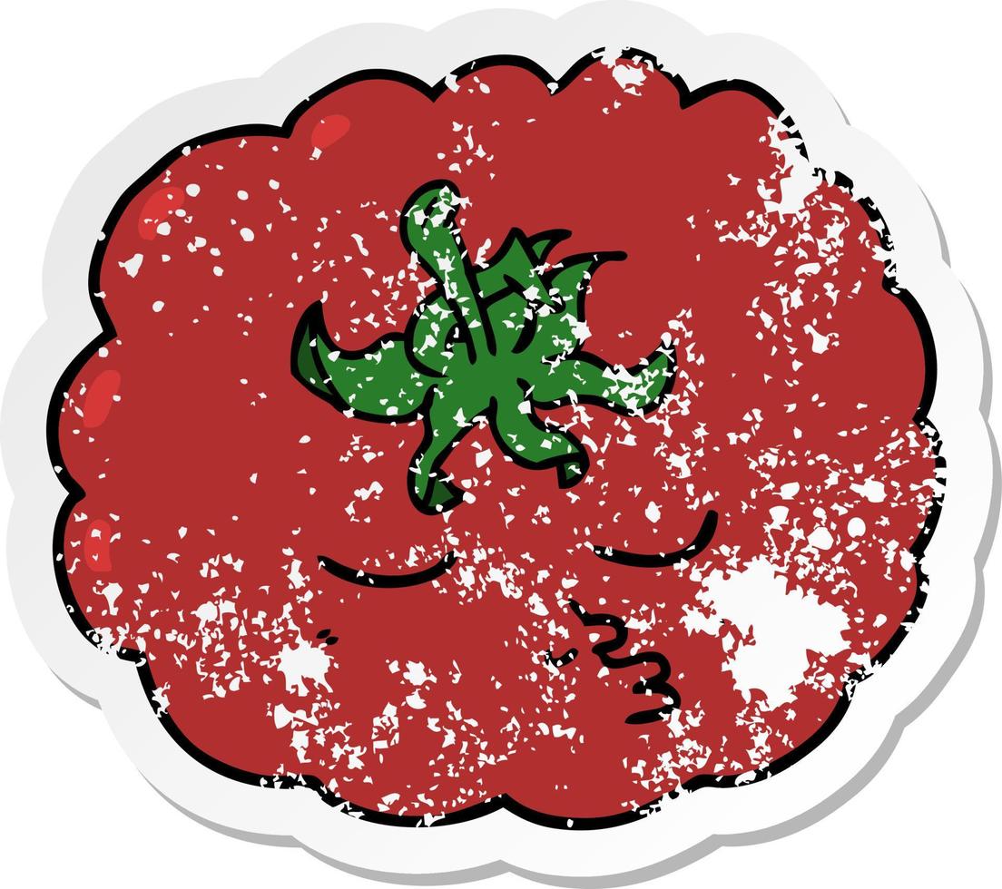 distressed sticker of a cartoon tomato vector