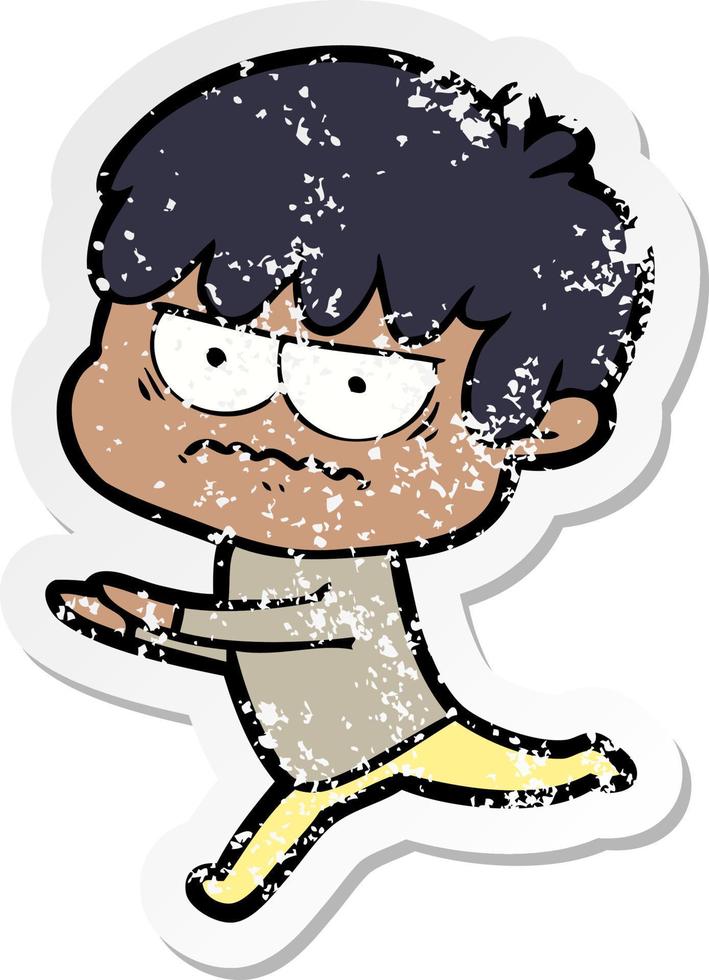 distressed sticker of a annoyed cartoon boy vector