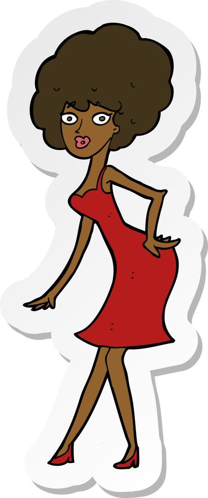 sticker of a cartoon woman posing in dress vector