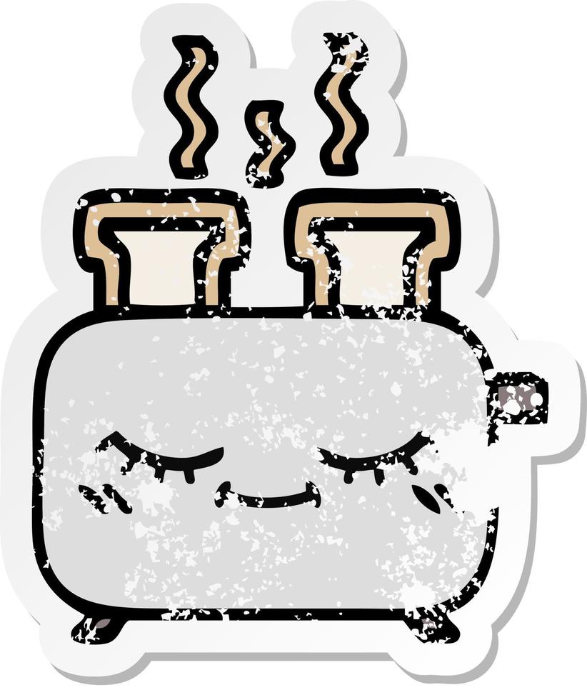 distressed sticker of a cute cartoon of a toaster vector