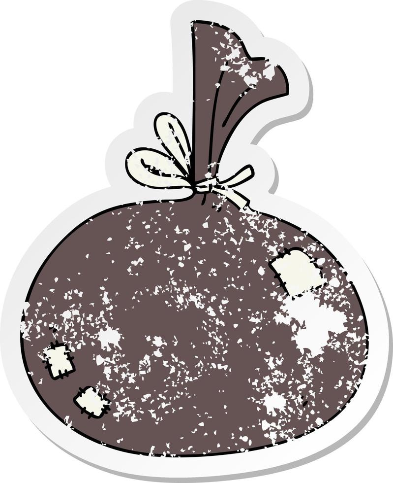 distressed sticker of a quirky hand drawn cartoon sack vector