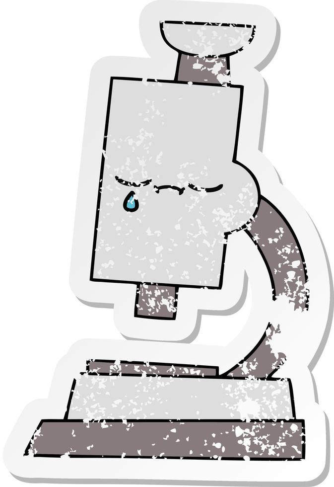 distressed sticker of a cute cartoon microscope vector