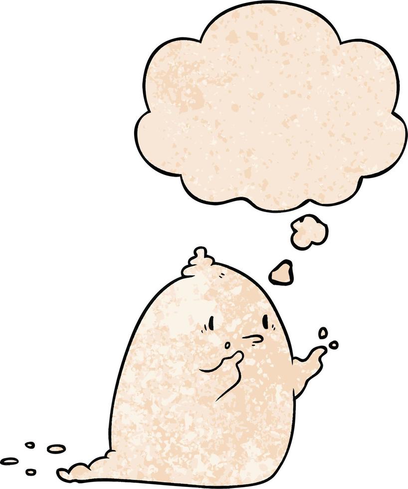 cartoon spooky ghost and thought bubble in grunge texture pattern style vector