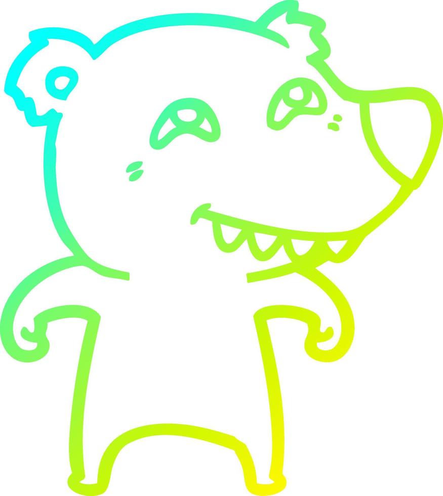 dibujo de línea de gradiente frío oso de dibujos animados que muestra los dientes vector