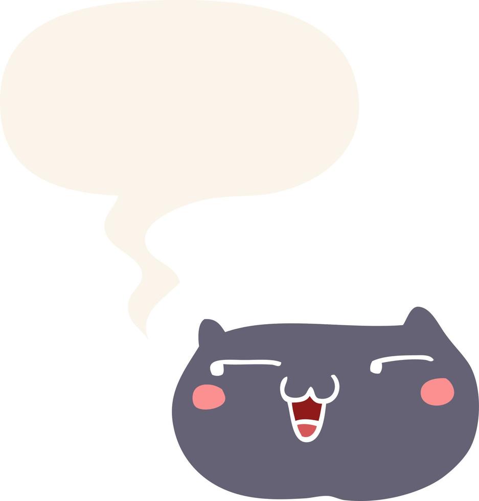 cartoon cat face and speech bubble in retro style vector