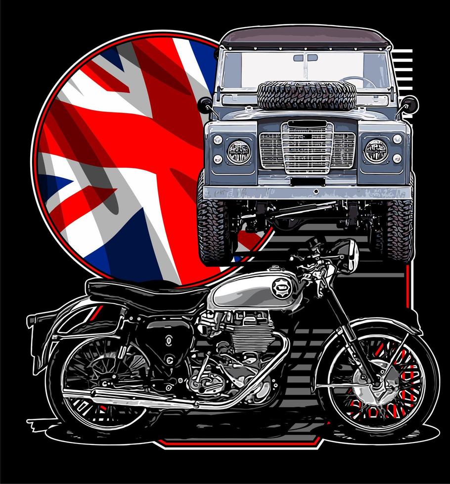 British motorcycles and suv vector