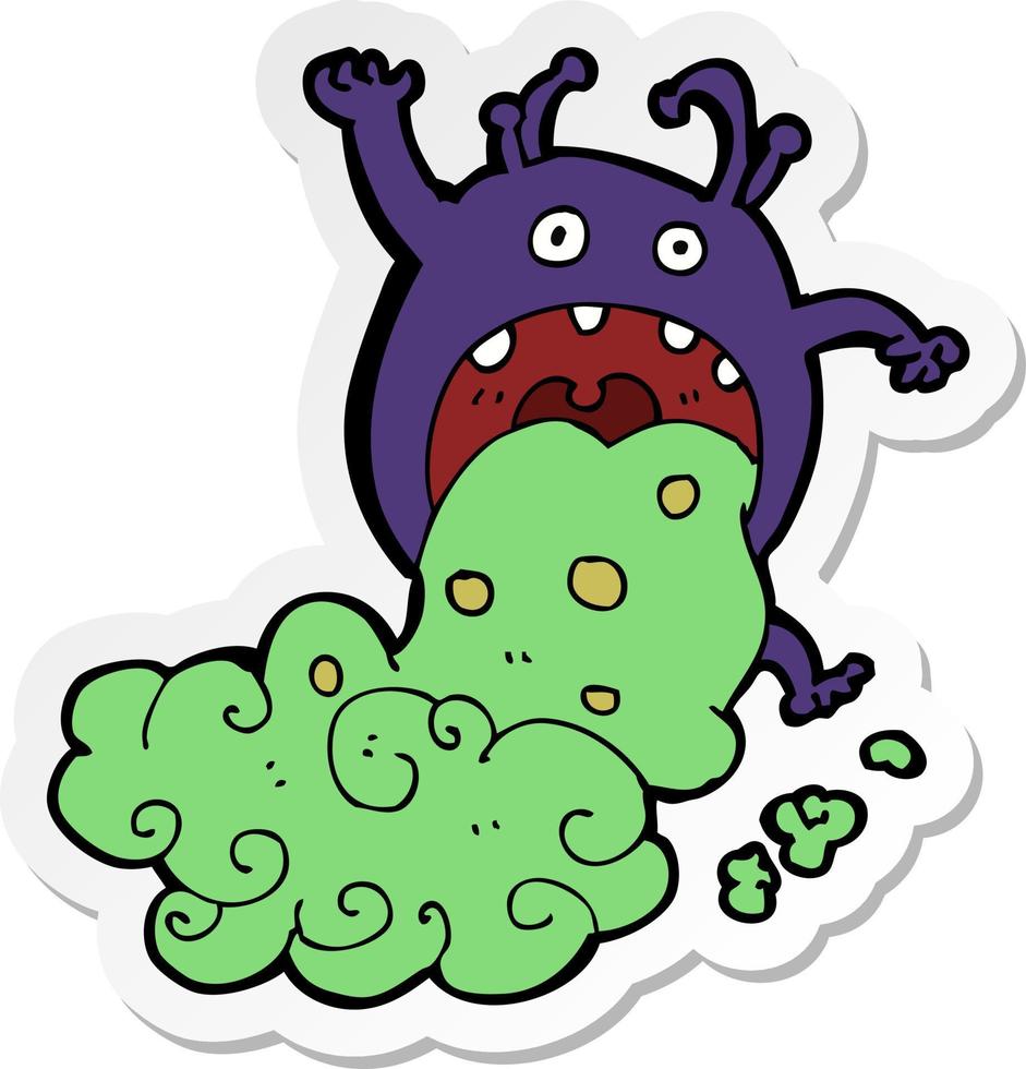 sticker of a cartoon gross monster being sick vector