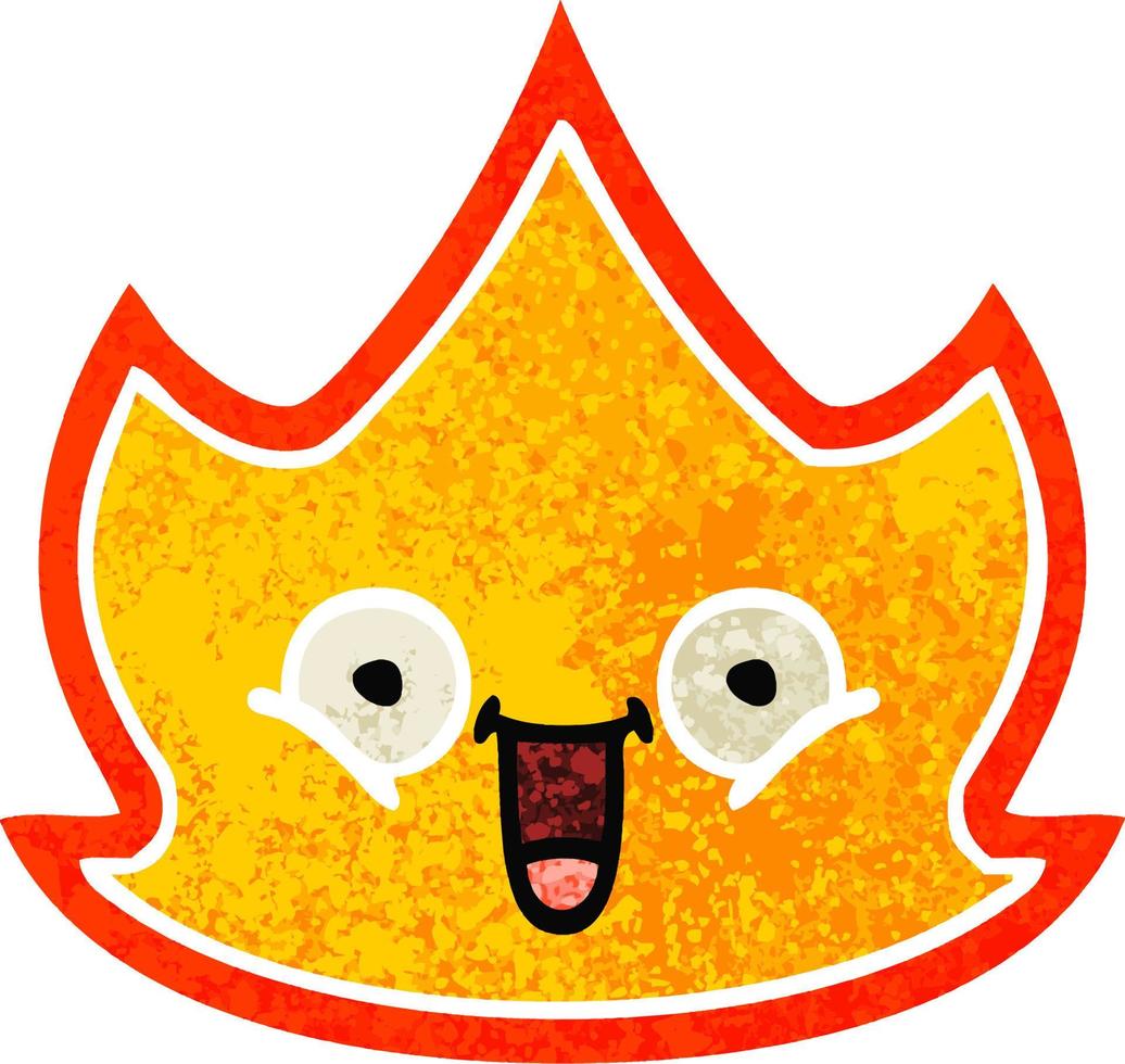 retro illustration style cartoon happy fire vector