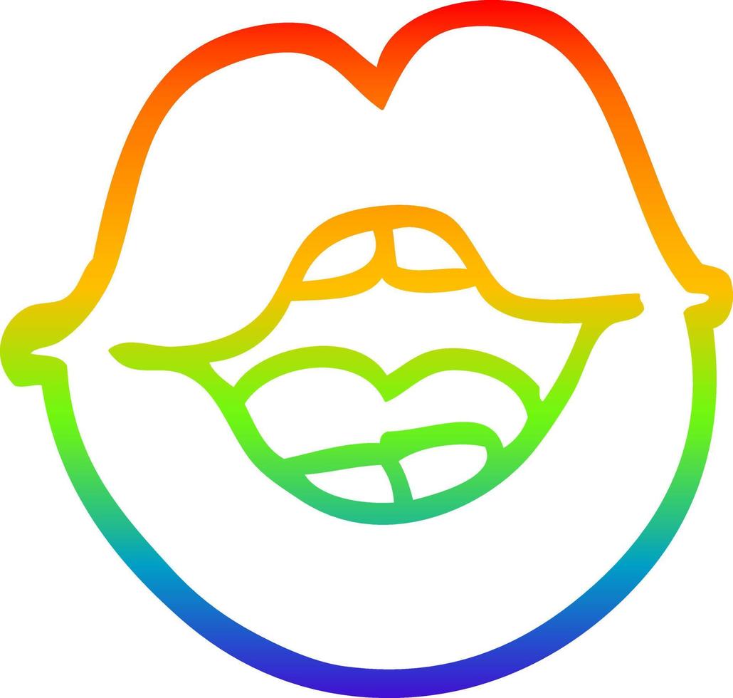 rainbow gradient line drawing cartoon red lips vector
