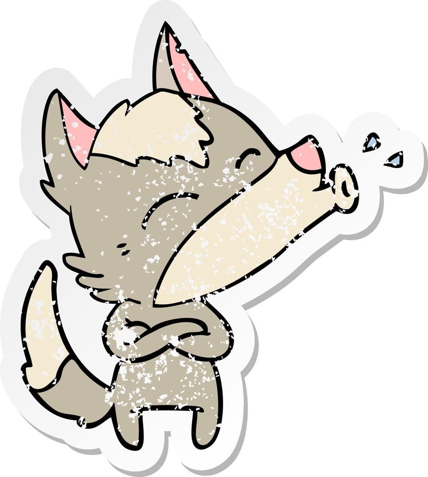 distressed sticker of a howling wolf cartoon vector