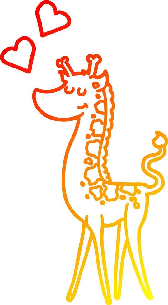 warm gradient line drawing cartoon giraffe with love heart vector