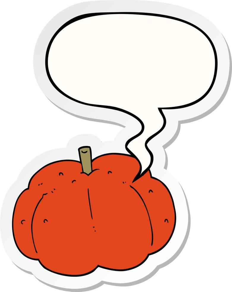 cartoon pumpkin and speech bubble sticker vector
