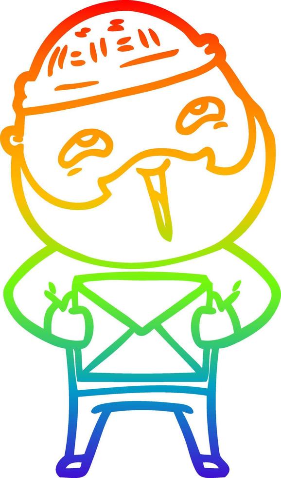 rainbow gradient line drawing cartoon happy bearded man vector