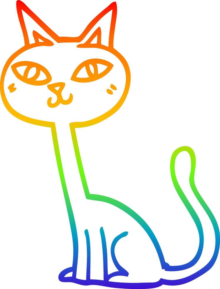 rainbow gradient line drawing cartoon cat vector