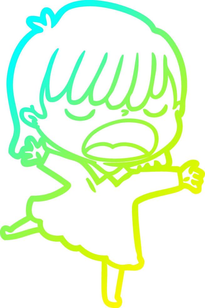 cold gradient line drawing cartoon woman talking loudly vector