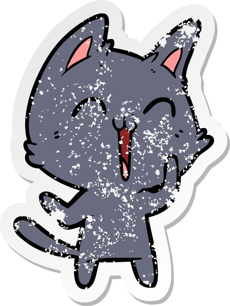 distressed sticker of a happy cartoon cat vector