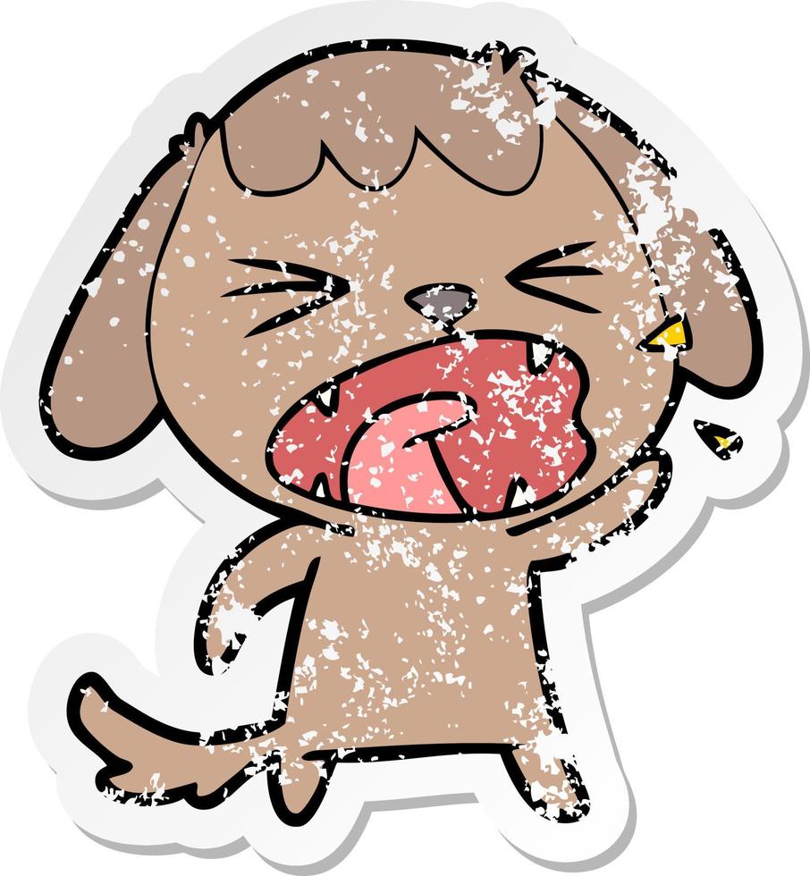 distressed sticker of a cute cartoon dog barking vector