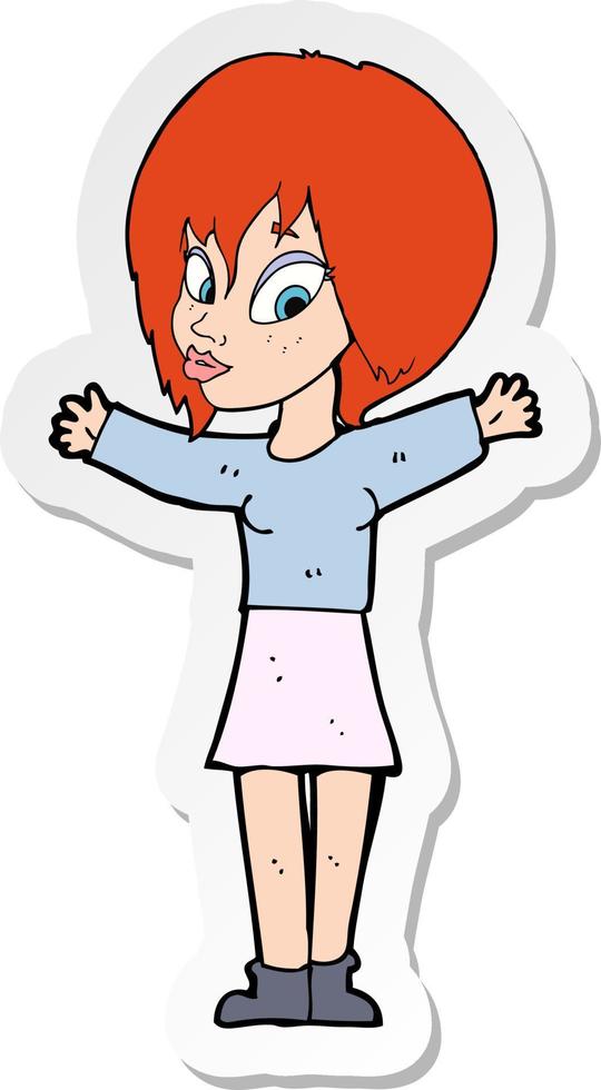 sticker of a cartoon woman with open arms vector