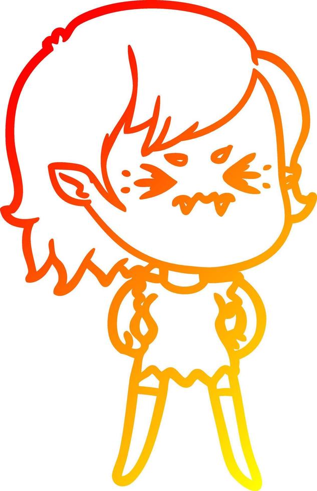 warm gradient line drawing annoyed cartoon vampire girl vector