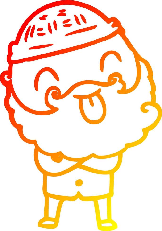 warm gradient line drawing man with beard sticking out tongue vector