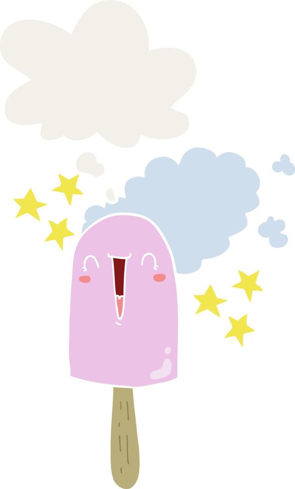 cute cartoon ice lolly and thought bubble in retro style vector