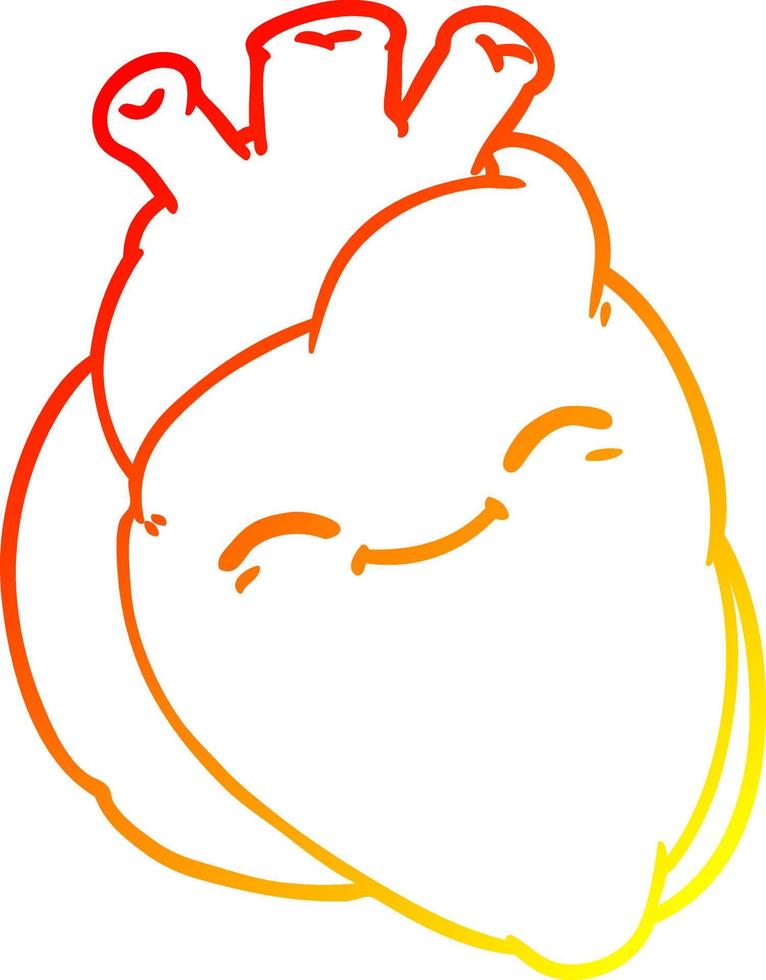 warm gradient line drawing cartoon happy heart vector