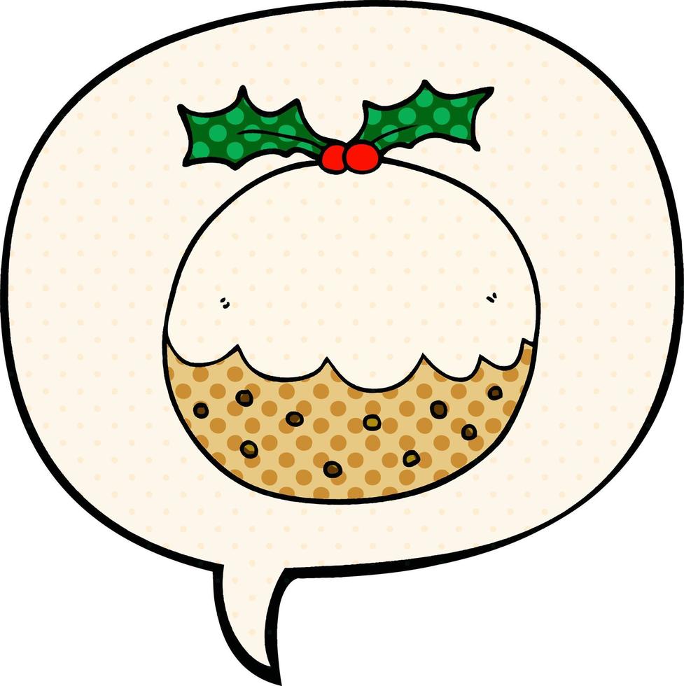 cartoon christmas pudding and speech bubble in comic book style vector