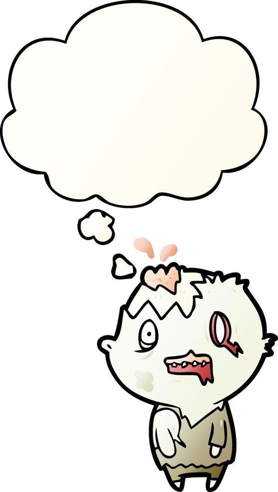 cartoon zombie and thought bubble in smooth gradient style vector