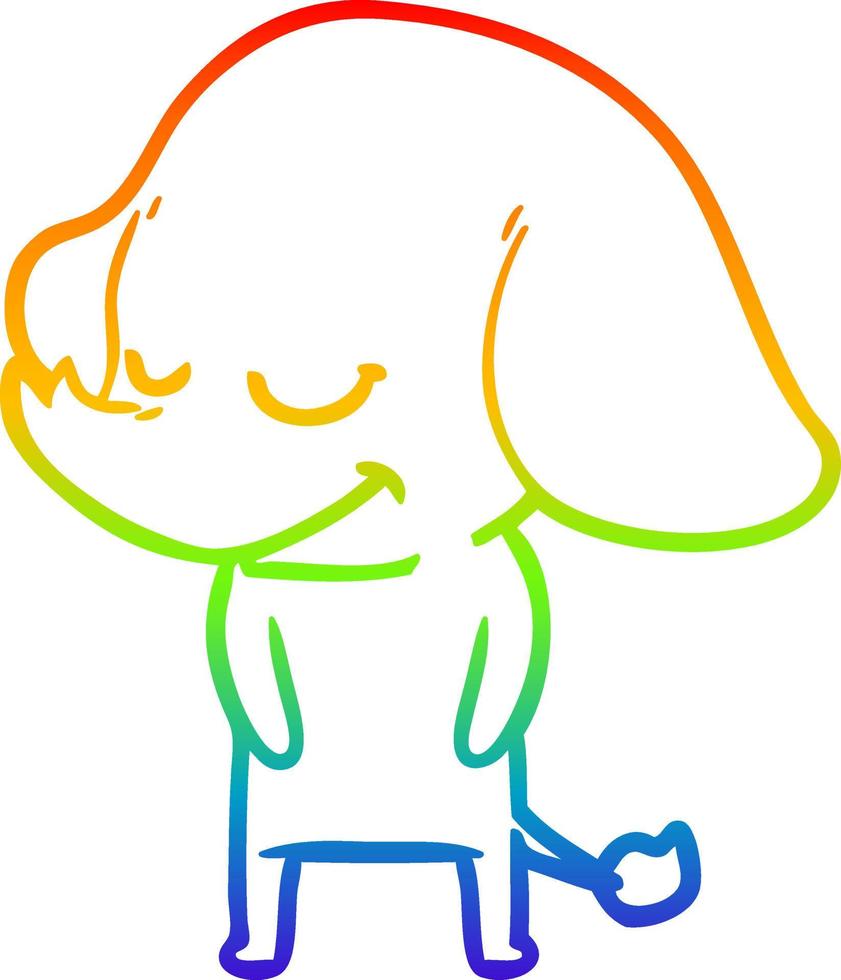 rainbow gradient line drawing cartoon smiling elephant vector