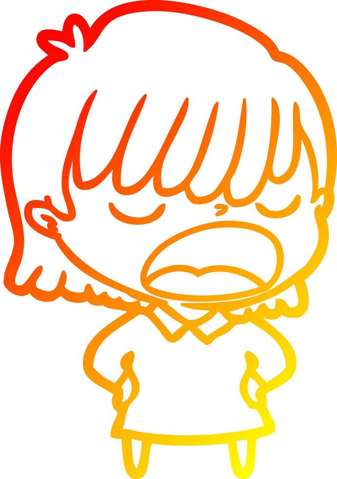 warm gradient line drawing cartoon woman talking loudly vector
